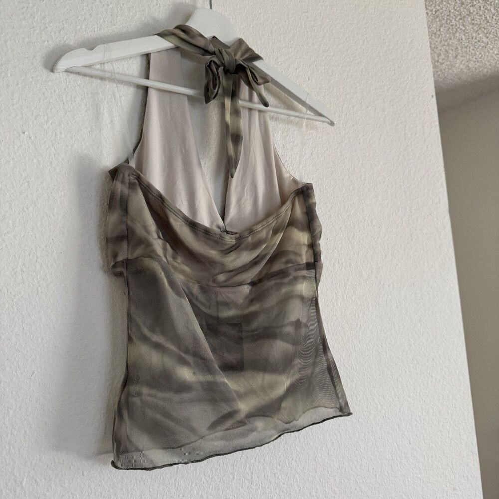 NWT Chic 2000s Fashion Sz L Soft Mesh Halter Top Blouse Women Green Festival Y2K - Picture 14 of 16